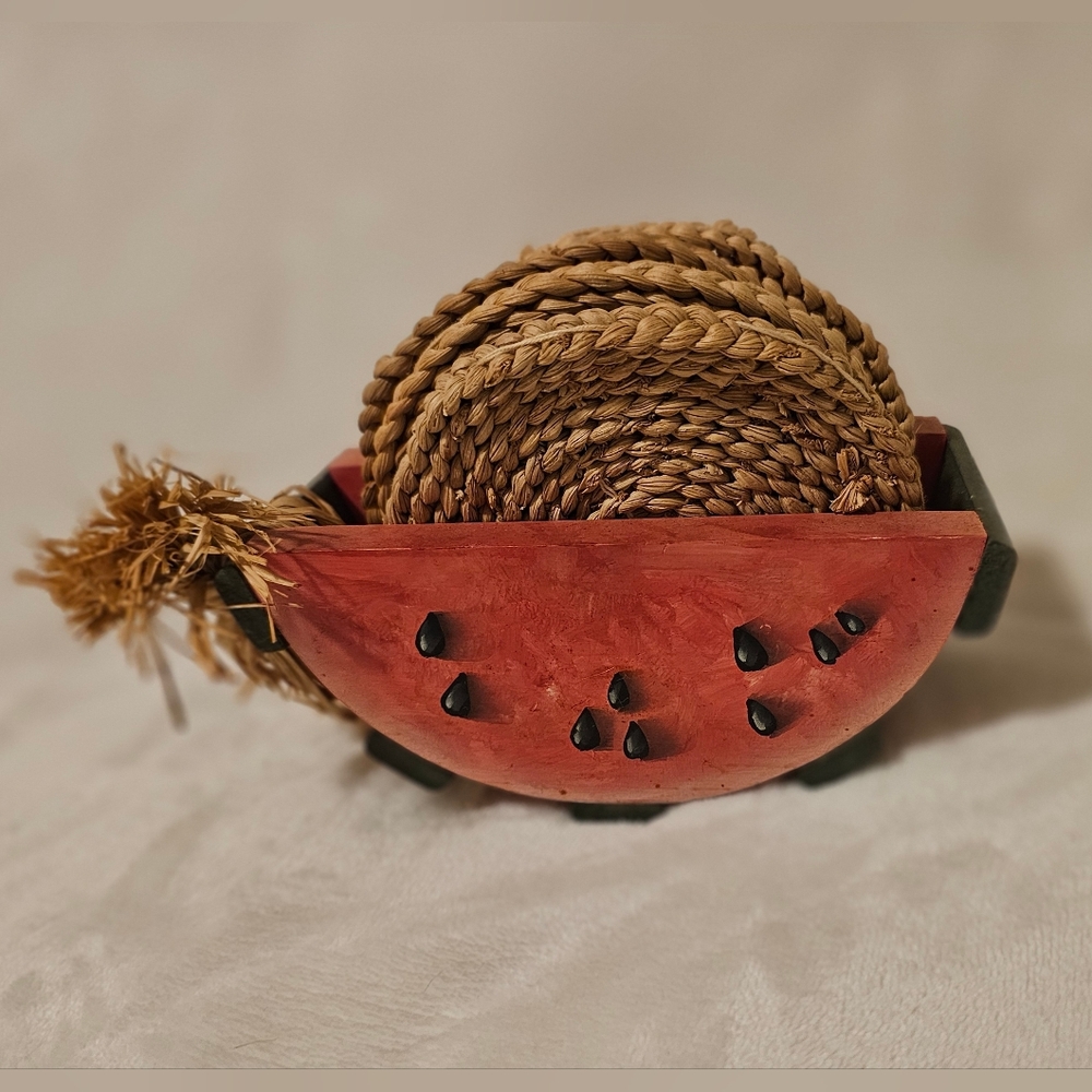 Handcrafted Watermelon Coaster Set with Strawholders
